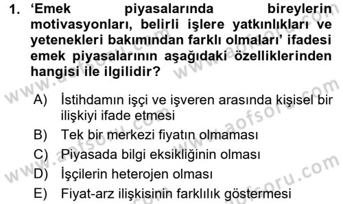 Çalışma Ekonomisi Dersi 2017 - 2018 Yılı (Final) Dönem Sonu Sınav Soruları 1. Soru