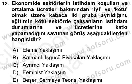 Çalışma Ekonomisi Dersi 2017 - 2018 Yılı (Final) Dönem Sonu Sınav Soruları 12. Soru