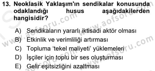 Çalışma Ekonomisi Dersi 2017 - 2018 Yılı (Final) Dönem Sonu Sınav Soruları 13. Soru