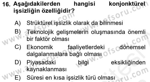 Çalışma Ekonomisi Dersi 2017 - 2018 Yılı (Final) Dönem Sonu Sınav Soruları 16. Soru