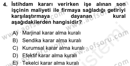 Çalışma Ekonomisi Dersi 2017 - 2018 Yılı (Final) Dönem Sonu Sınav Soruları 4. Soru