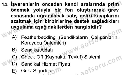 Çalışma Ekonomisi Dersi 2018 - 2019 Yılı 3 Ders Sınav Soruları 14. Soru