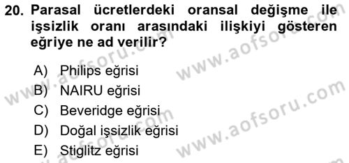 Çalışma Ekonomisi Dersi 2018 - 2019 Yılı 3 Ders Sınav Soruları 20. Soru