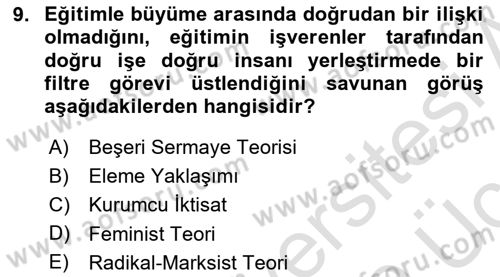 Çalışma Ekonomisi Dersi 2018 - 2019 Yılı 3 Ders Sınav Soruları 9. Soru
