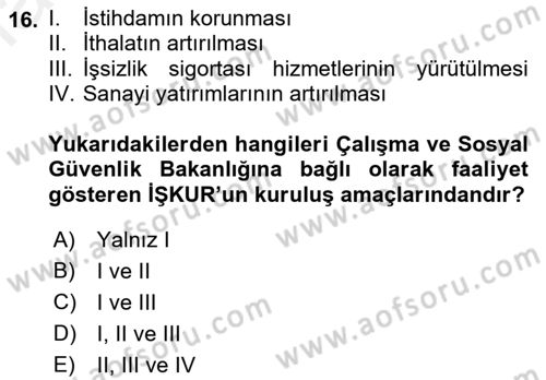 Çalışma Ekonomisi Dersi 2018 - 2019 Yılı (Final) Dönem Sonu Sınav Soruları 16. Soru