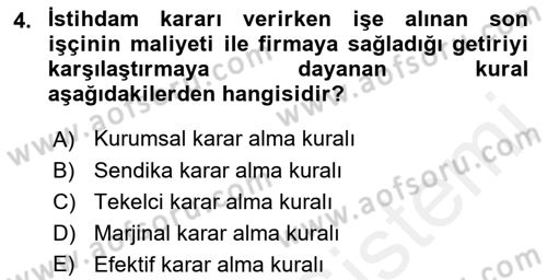Çalışma Ekonomisi Dersi 2018 - 2019 Yılı (Final) Dönem Sonu Sınav Soruları 4. Soru