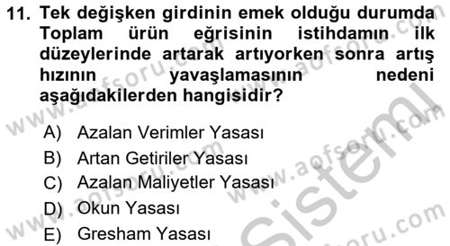 Çalışma Ekonomisi Dersi 2018 - 2019 Yılı Yaz Okulu Sınav Soruları 11. Soru