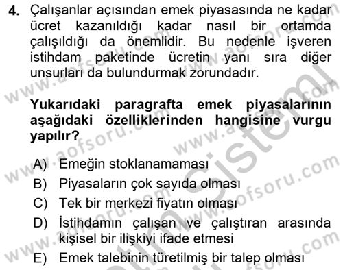 Çalışma Ekonomisi Dersi 2018 - 2019 Yılı Yaz Okulu Sınav Soruları 4. Soru