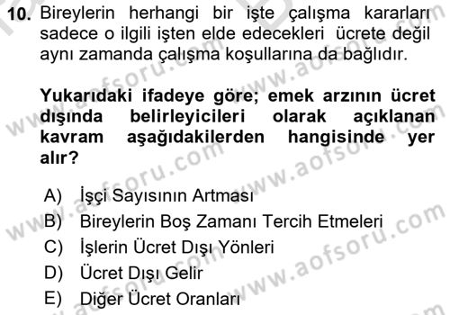 Çalışma Ekonomisi Dersi 2021 - 2022 Yılı (Vize) Ara Sınav Soruları 10. Soru