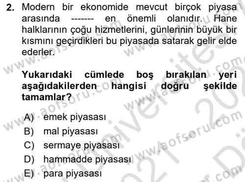 Çalışma Ekonomisi Dersi 2021 - 2022 Yılı (Vize) Ara Sınav Soruları 2. Soru