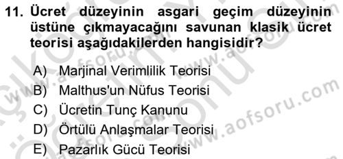 Çalışma Ekonomisi Dersi 2021 - 2022 Yılı (Final) Dönem Sonu Sınav Soruları 11. Soru