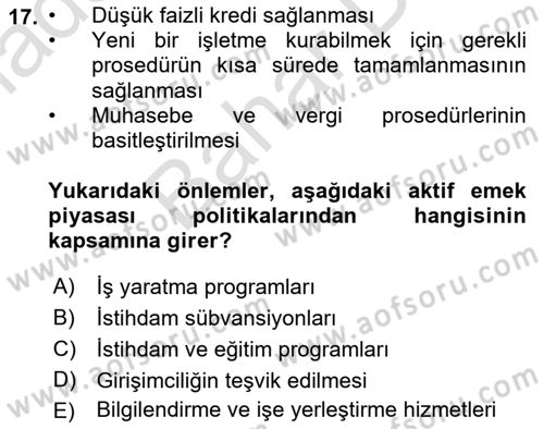 Çalışma Ekonomisi Dersi 2021 - 2022 Yılı (Final) Dönem Sonu Sınav Soruları 17. Soru