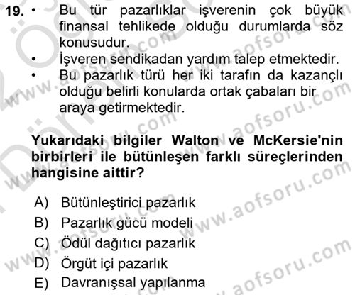 Çalışma Ekonomisi Dersi 2021 - 2022 Yılı (Final) Dönem Sonu Sınav Soruları 19. Soru