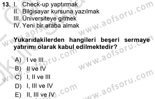Çalışma Ekonomisi Dersi 2021 - 2022 Yılı Yaz Okulu Sınav Soruları 13. Soru