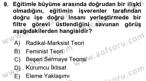 Çalışma Ekonomisi Dersi 2021 - 2022 Yılı Yaz Okulu Sınav Soruları 9. Soru