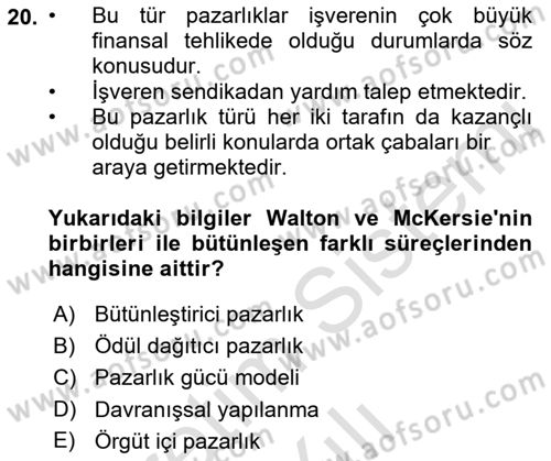 Çalışma Ekonomisi Dersi 2022 - 2023 Yılı Yaz Okulu Sınav Soruları 20. Soru