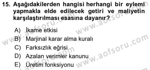Çalışma Ekonomisi Dersi 2023 - 2024 Yılı (Vize) Ara Sınav Soruları 15. Soru