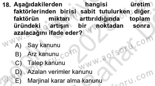 Çalışma Ekonomisi Dersi 2023 - 2024 Yılı (Vize) Ara Sınav Soruları 18. Soru