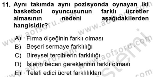 Çalışma Ekonomisi Dersi 2023 - 2024 Yılı (Final) Dönem Sonu Sınav Soruları 11. Soru