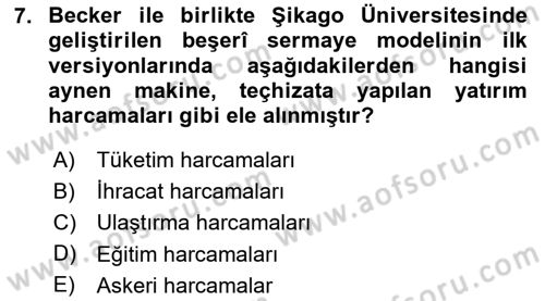 Çalışma Ekonomisi Dersi 2023 - 2024 Yılı (Final) Dönem Sonu Sınav Soruları 7. Soru