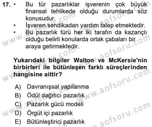 Çalışma Ekonomisi Dersi 2023 - 2024 Yılı Yaz Okulu Sınav Soruları 17. Soru