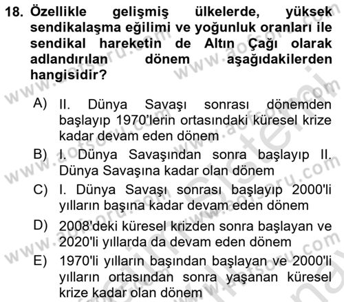 Çalışma Ekonomisi Dersi 2024 - 2025 Yılı (Final) Dönem Sonu Sınav Soruları 18. Soru
