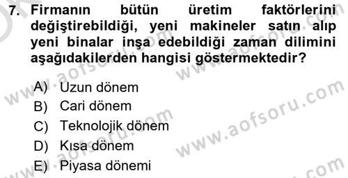 Çalışma Ekonomisi Dersi 2024 - 2025 Yılı Yaz Okulu Sınav Soruları 7. Soru