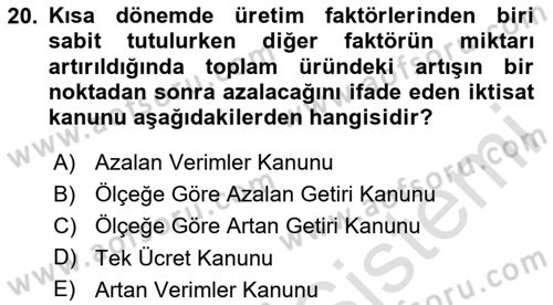 Çalışma Ekonomisi Dersi 2025 - 2026 Yılı (Vize) Ara Sınav Soruları 20. Soru