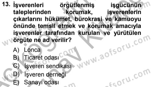 Endüstri İlişkileri Dersi Ara Sınavı Deneme Sınav Soruları 13. Soru