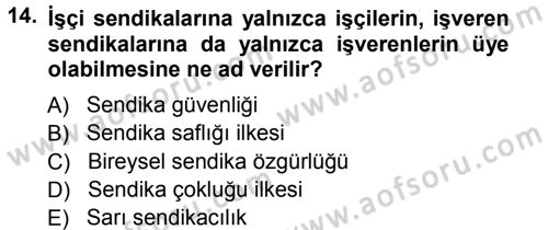 Endüstri İlişkileri Dersi Ara Sınavı Deneme Sınav Soruları 14. Soru