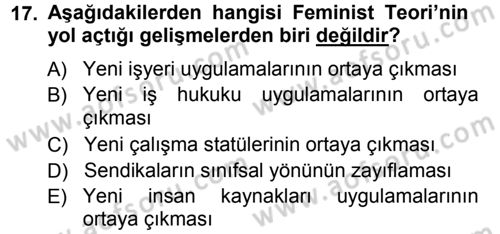 Endüstri İlişkileri Dersi 2012 - 2013 Yılı (Vize) Ara Sınav Soruları 17. Soru