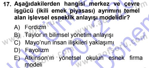Endüstri İlişkileri Dersi 2012 - 2013 Yılı (Final) Dönem Sonu Sınav Soruları 17. Soru