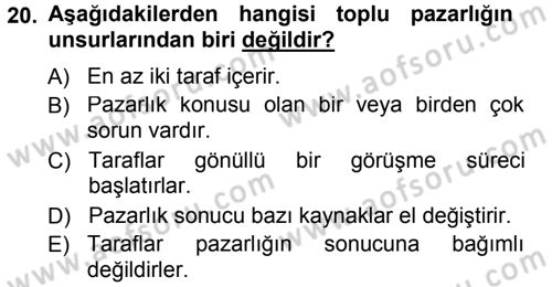 Endüstri İlişkileri Dersi 2012 - 2013 Yılı (Final) Dönem Sonu Sınav Soruları 20. Soru