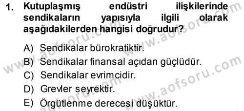 Endüstri İlişkileri Dersi 2013 - 2014 Yılı (Vize) Ara Sınavı 1. Soru