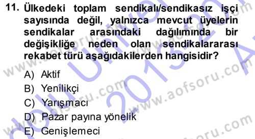 Endüstri İlişkileri Dersi Ara Sınavı Deneme Sınav Soruları 11. Soru