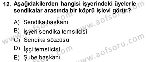 Endüstri İlişkileri Dersi 2013 - 2014 Yılı (Vize) Ara Sınav Soruları 12. Soru