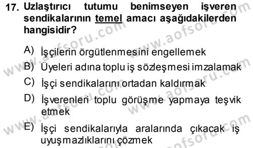 Endüstri İlişkileri Dersi Ara Sınavı Deneme Sınav Soruları 17. Soru