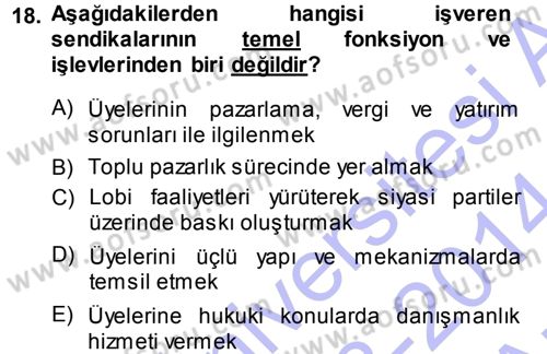 Endüstri İlişkileri Dersi 2013 - 2014 Yılı (Vize) Ara Sınav Soruları 18. Soru