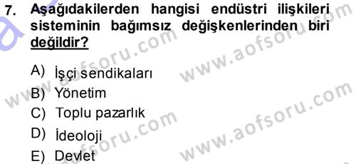 Endüstri İlişkileri Dersi Ara Sınavı Deneme Sınav Soruları 7. Soru