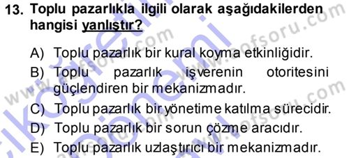 Endüstri İlişkileri Dersi 2013 - 2014 Yılı (Final) Dönem Sonu Sınav Soruları 13. Soru