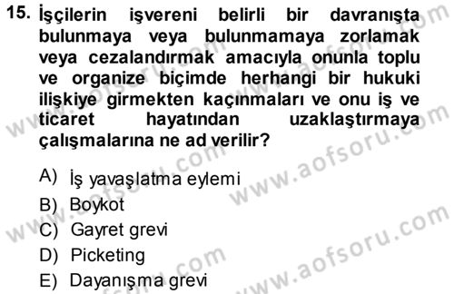 Endüstri İlişkileri Dersi 2013 - 2014 Yılı (Final) Dönem Sonu Sınav Soruları 15. Soru