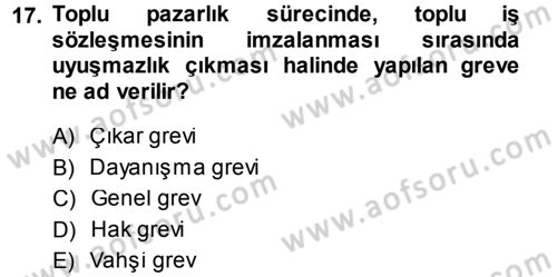 Endüstri İlişkileri Dersi 2013 - 2014 Yılı (Final) Dönem Sonu Sınav Soruları 17. Soru