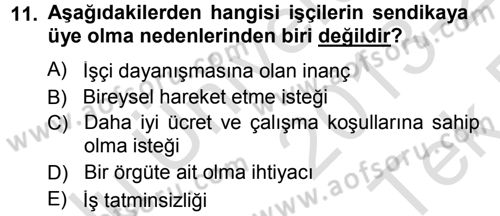 Endüstri İlişkileri Dersi 2013 - 2014 Yılı Tek Ders Sınav Soruları 11. Soru