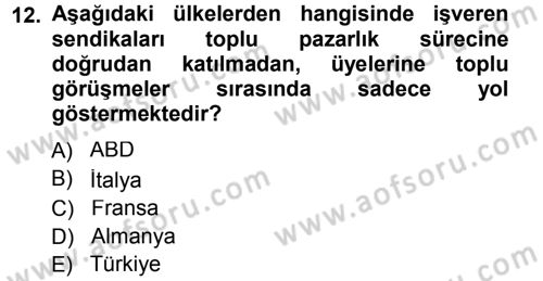 Endüstri İlişkileri Dersi 2013 - 2014 Yılı Tek Ders Sınav Soruları 12. Soru
