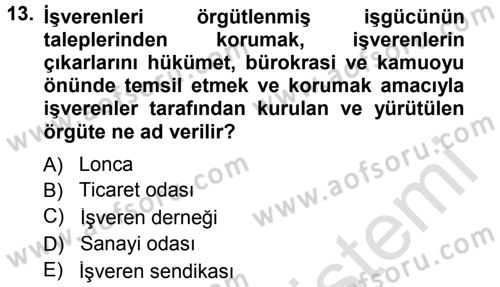 Endüstri İlişkileri Dersi 2013 - 2014 Yılı Tek Ders Sınav Soruları 13. Soru
