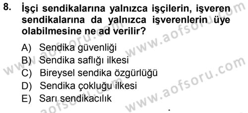 Endüstri İlişkileri Dersi 2013 - 2014 Yılı Tek Ders Sınav Soruları 8. Soru