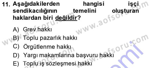 Endüstri İlişkileri Dersi Ara Sınavı Deneme Sınav Soruları 11. Soru
