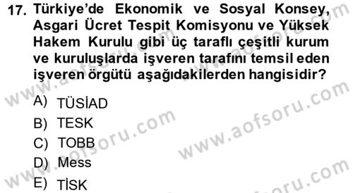 Endüstri İlişkileri Dersi Ara Sınavı Deneme Sınav Soruları 17. Soru