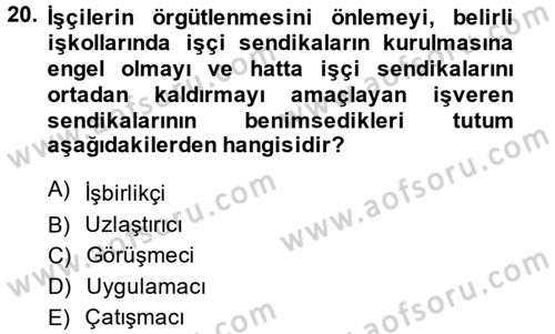 Endüstri İlişkileri Dersi 2014 - 2015 Yılı (Vize) Ara Sınav Soruları 20. Soru
