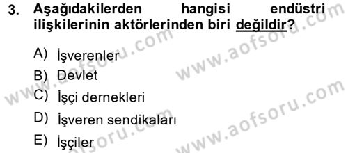 Endüstri İlişkileri Dersi Ara Sınavı Deneme Sınav Soruları 3. Soru